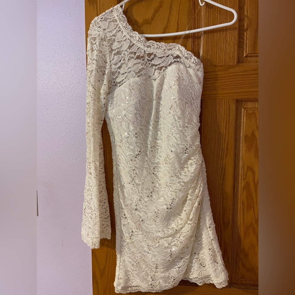 White lace top homecoming dress
